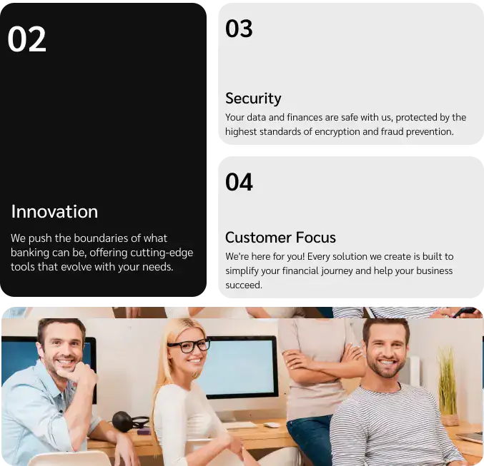 AcuFi team collaborating on innovative fintech solutions, emphasizing security, customer focus, and digital banking excellence